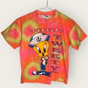 Vintage 1994 Warner Bros Tugboat Tweety Bird Tie Dye T-Shirt Novel Teez - Size M
